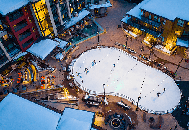 Birds Eye view of the Limelight Snowmass ice rink and hotel