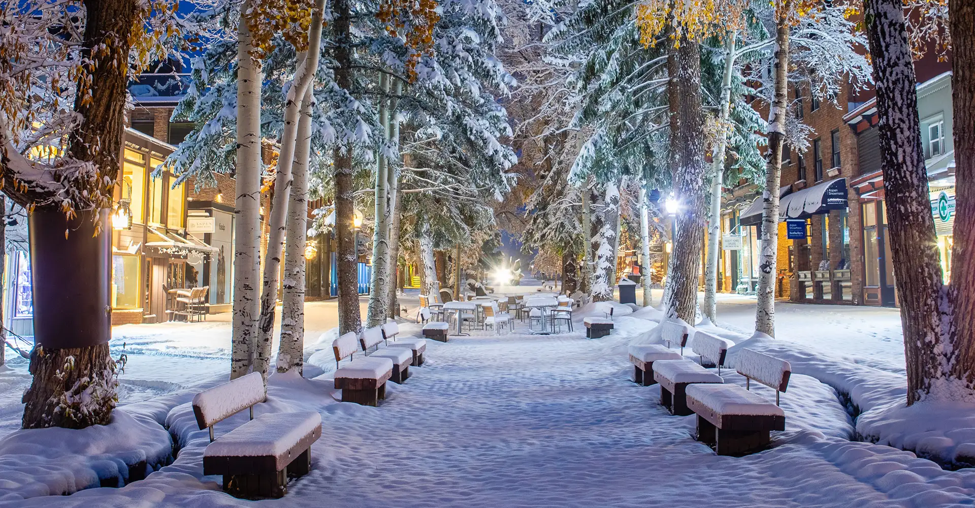 Downtown Aspen after an evening snow storm.